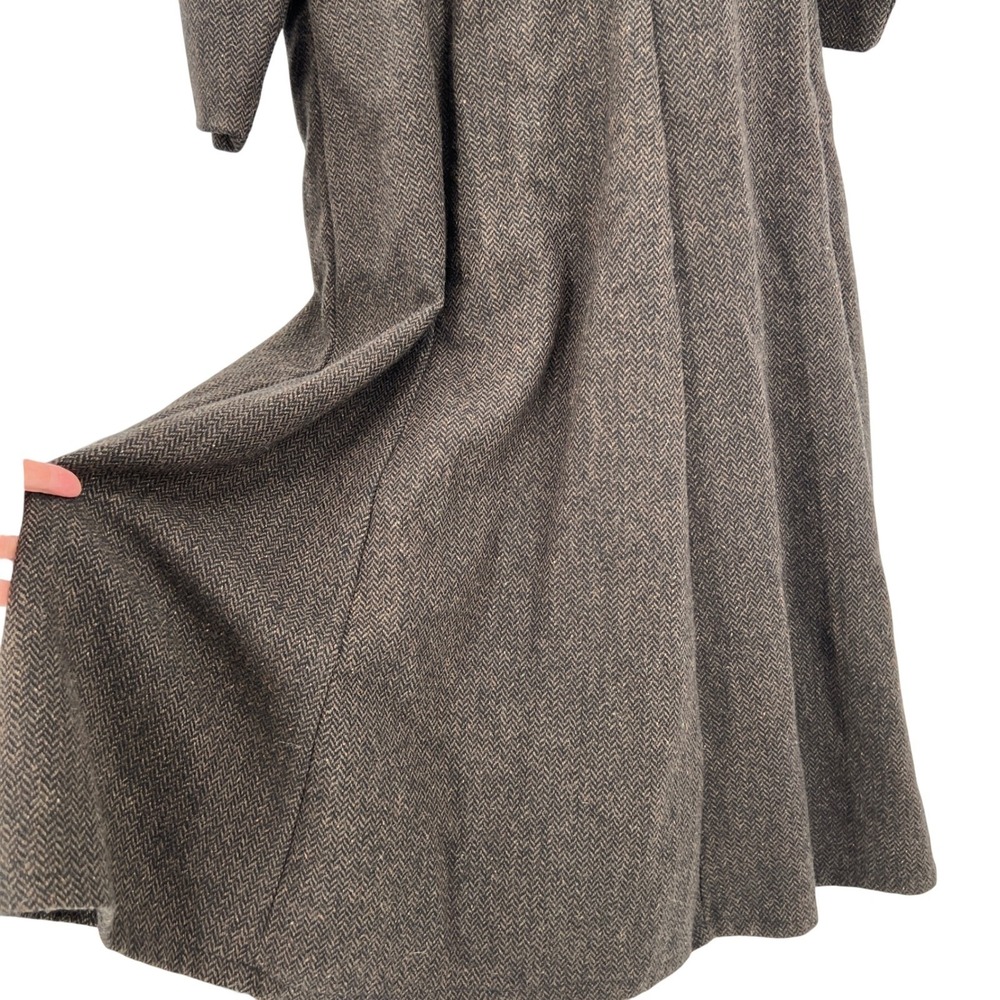Flax Jeanne Engelhart Herringbone Wool Tweed‎ Coat Velvet Collar Retro Size S - Picture 6 of 9